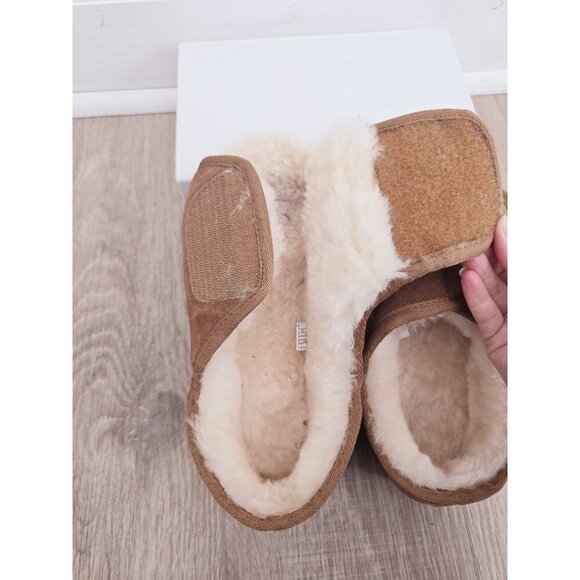 Lamo APMA Suede Leather Wool Shearling Fur Open Toe Slippers L - Picture 7 of 12